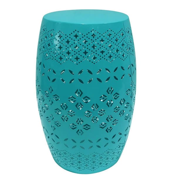 SAINT BIRCH Flora 12.4 in. Blue Round Iron End Table With Drum