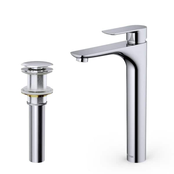 Kayes Single Handle Single Hole Vessel Bathroom Faucet with Matching Pop-Up Drain in Chrome