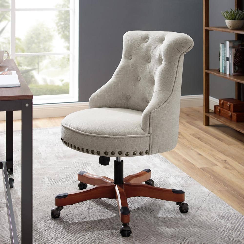 Sinclair Swivel Executive Chair in Natural Off-White with Dark Walnut Wood Base