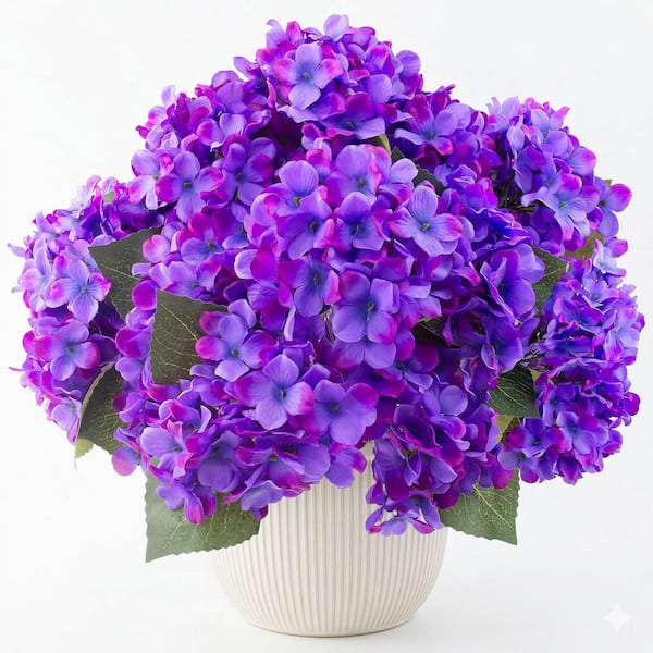 4-Pieces 20 in. Purple Indoor/Outdoor Artificial Hydrangea Flower