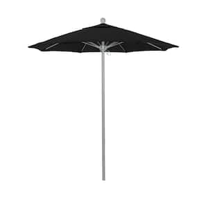 7.5 ft. Grey Woodgrain Aluminum Commercial Market Patio Umbrella Fiberglass Ribs and Push Lift in Black Sunbrella
