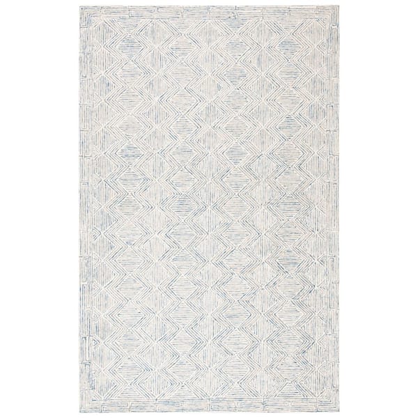 SAFAVIEH Micro-Loop Blue/Ivory 6 ft. x 9 ft. Striped Chevron Area Rug