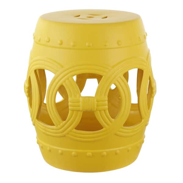 JONATHAN Y Lucky Coins 16" Chinese Ceramic Drum Garden Stool, Matte Yellow