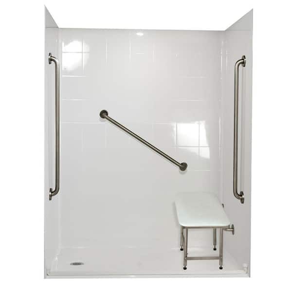 Ella Standard Plus 36 31 in. x 60 in. x 77-1/2 in. Barrier Free Roll-In Shower Kit in White with Left Drain