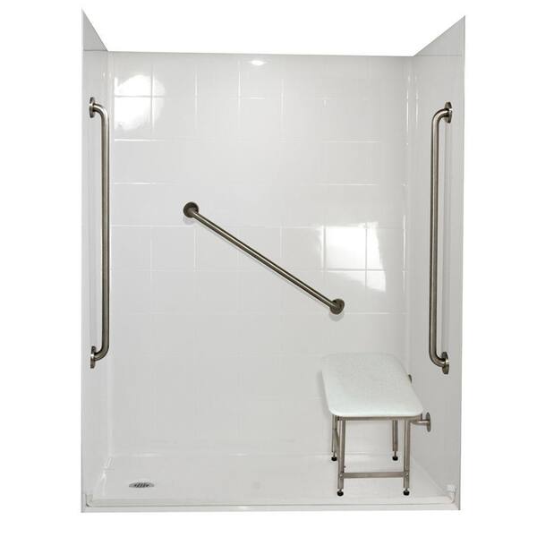 Ella Standard Plus 36 33 in. x 60 in. x 77-3/4 in. Barrier Free Roll-In Shower Kit in White with Left Drain