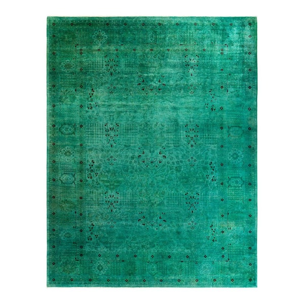 Overdyed Green 9 ft. x 12 ft. Solid Wool Indoor Area Rug