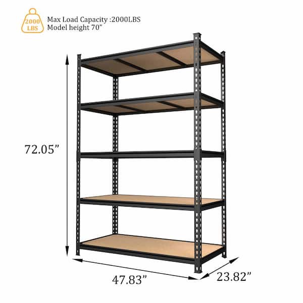 VEIKOUS 72 in. Tall Black MDF 5-Shelf Garage Storage