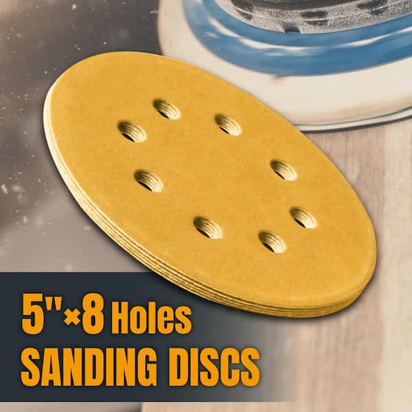 LotFancy 100 Sanding Disc, 5in 8Hole 40-800 Grit Hook and Loop Sandpaper 