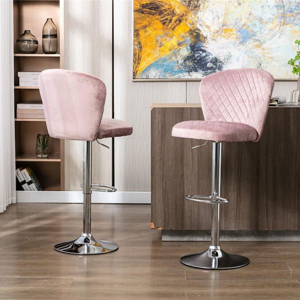 ANBAZAR Pink Fabric Upholstery Dining Chairs ( Set of 2), Wood Frame Dining Chair with Metal Leg, Dining Chair with Footrest
