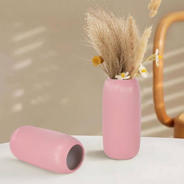 8 in. Pink Cylinder Ceramic Decorative Vase YJ00637 - The Home Depot