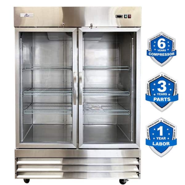 55 in. W 47 cu. ft. NSF Commercial 2-Glass Door Display Reach-In Upright Merchandiser Refrigerator in Stainless Steel