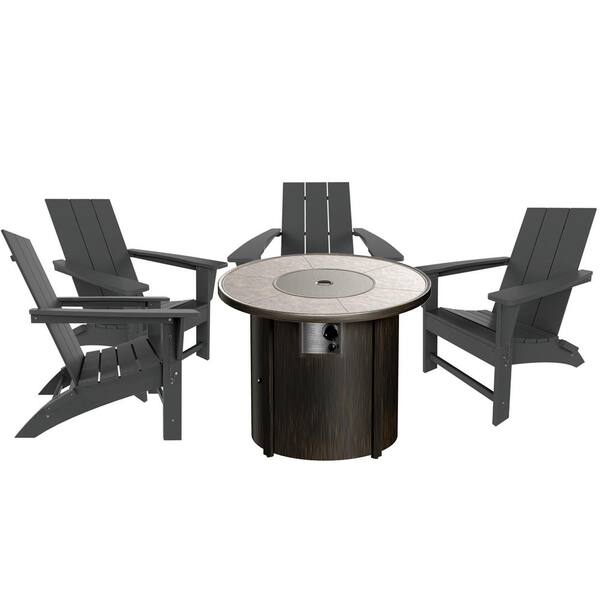 WESTIN OUTDOOR Shoreside Gray 5Piece HDPE Plastic Round Fire Pit Patio Conversation Set OP6006