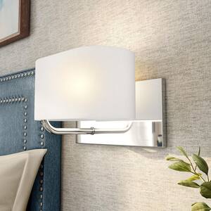Midtown 10.75 in. 1-Light Polished Nickel Classic Wall Sconce with White Fabric Shade