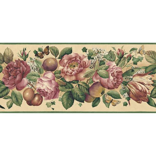 The Wallpaper Company 9.25 in. x 15 ft. Jewel Tone Floral and Fruit Trail Border