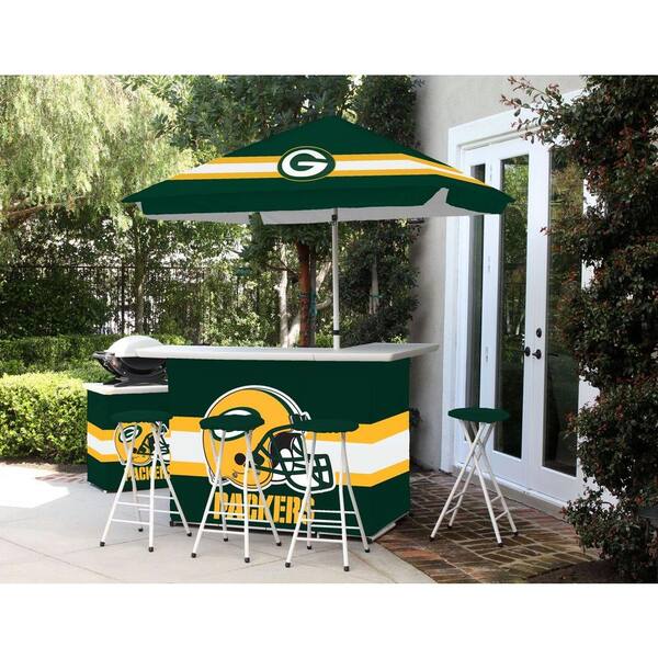 Best of Times Green Bay Packers 6-Piece All-Weather Patio Bar Set with 6 ft. Umbrella