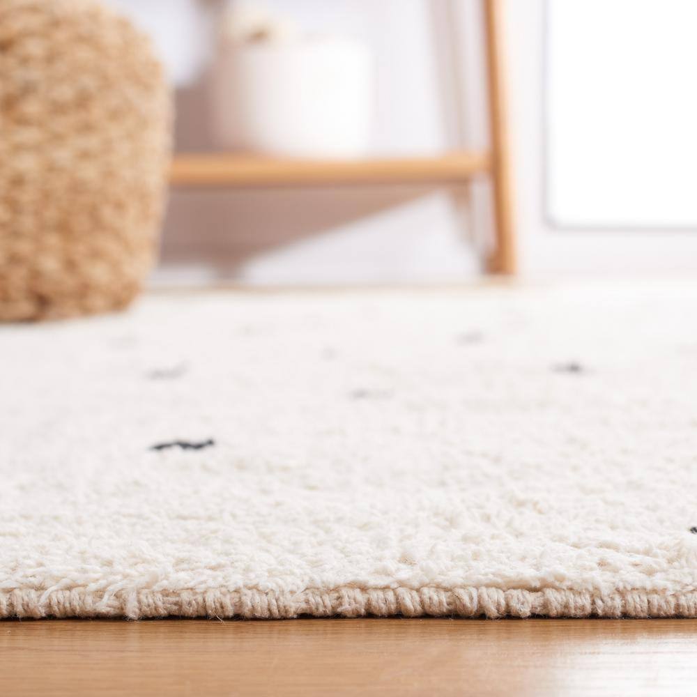 Ivory and Black Cotton Polka Dot Washable Square Rug, 6' x 6'