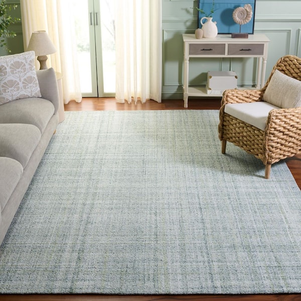 Abstract 9 ft. x 12 ft. Light Green/Ivory Modern Plaid Area Rug