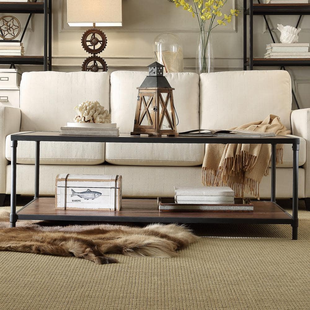 Brown Industrial Rustic Pipe Frame Coffee Table