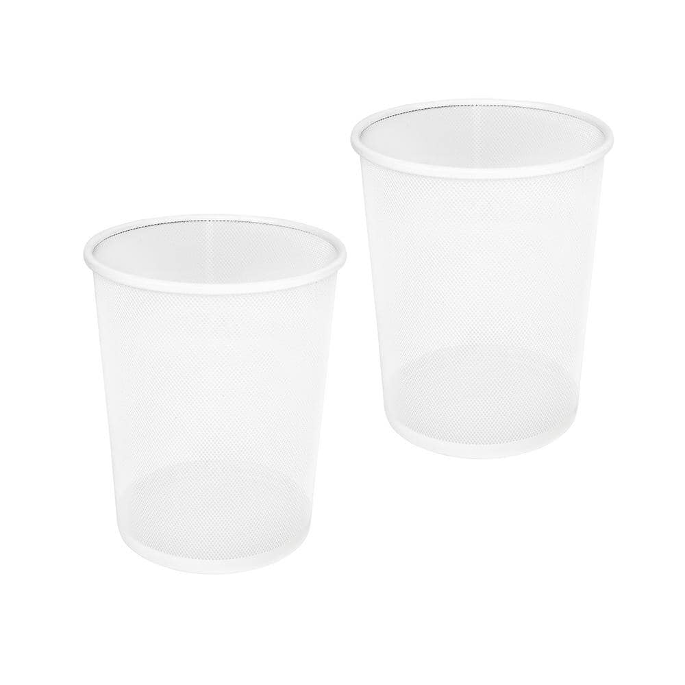 White Steel Mesh Office Wastebasket Set, 6 Gallon, 2-Pack