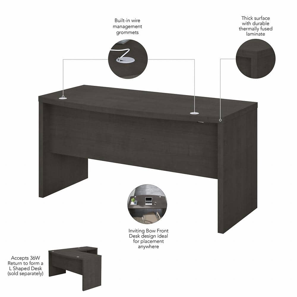 Charcoal Maple 60" Wood Desk with Filing Cabinet