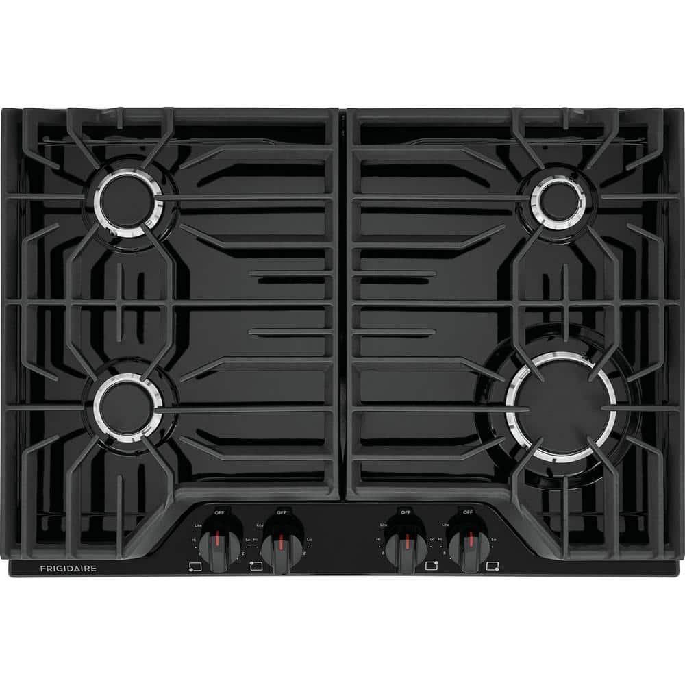 30 Inch Black Cast Iron Gas Cooktop with 4 Burners