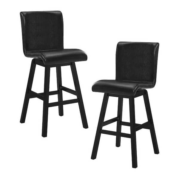 EVERGLADE HOME Brindle 46.5 in. Dark Brown Full Back Wood Frame Swivel Bar Stool with Faux Leather Seat (Set of 2)