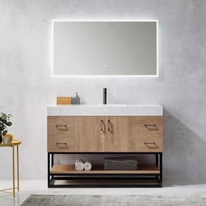 Alistair 48B in.W x 22 in. D x 33.9 in H Bath Vanity in Oak Finish with Stone Vanity Top in White with white basin