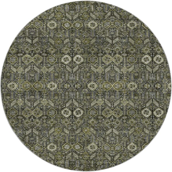 Dream Shag Premium Machine Washable Abstract ADS574 Taupe 8 ft. x 8 ft. Round Rug