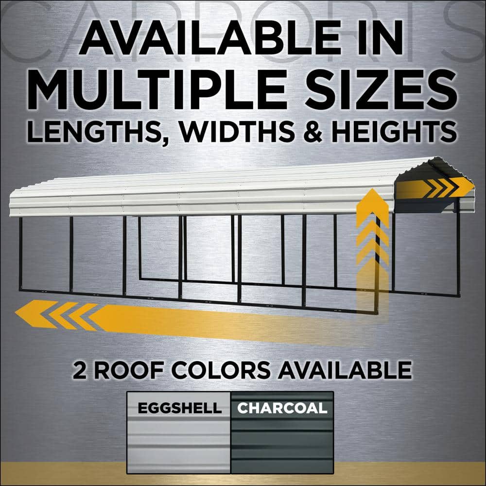 Charcoal Steel Carport Kit with 1-Sided Enclosure, 20' x 24'