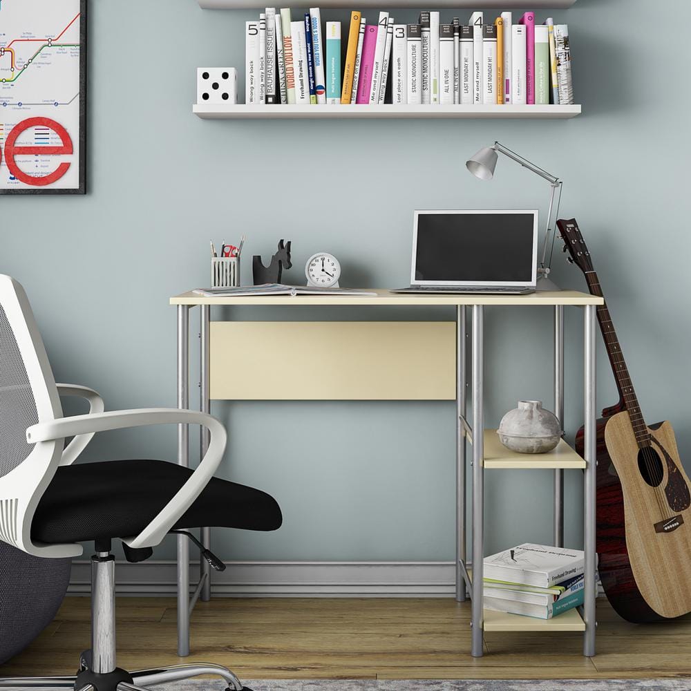 Yellow and Silver Metal Student Desk with Shelves