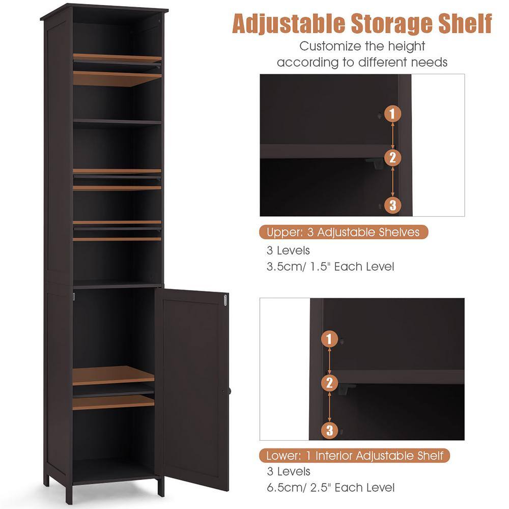 Compact 72'' Brown Free-Standing Bathroom Storage Cabinet with Adjustable Shelves