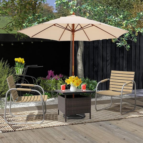 ANGELES HOME Square Wicker Outdoor Coffee Table with Umbrella Hole