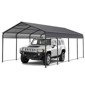 12 ft. x 20 ft. Metal Garage Canopy Heavy-Duty Carport with Galvanized Steel Roof & Frame for Car, Boats, Truck, Gray