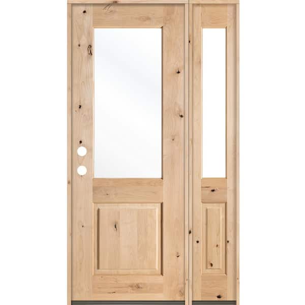 Krosswood Doors 46 in. x 96 in. Rustic Knotty Alder Half Lite Unfinished Right-Hand Inswing Prehung Front Door with Right Sidelite