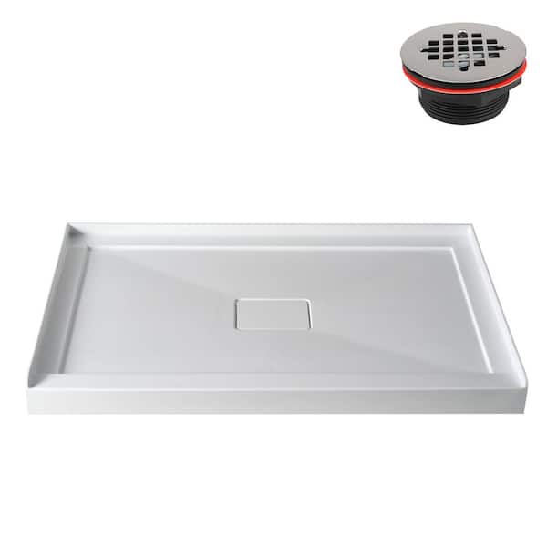 Streamline 48 in. L x 36 in. W Alcove Acrylic Shower Pan Base in Glossy White with Center Drain, Drain Included