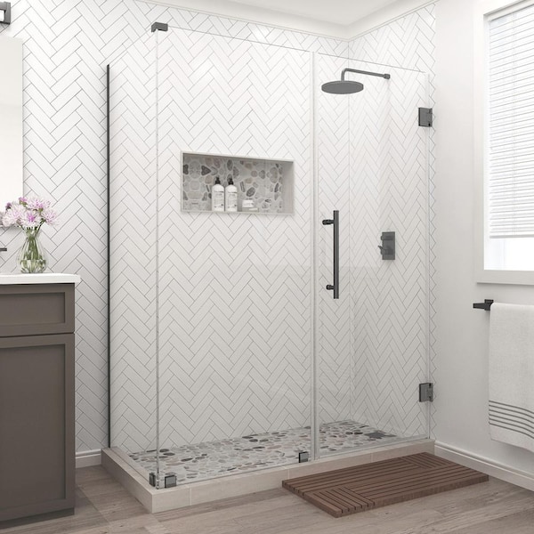 Aston Bromley 63.25 in. to 64.25 in. x 32.375 in. x 72 in. Frameless Corner Hinged Shower Enclosure in Matte Black