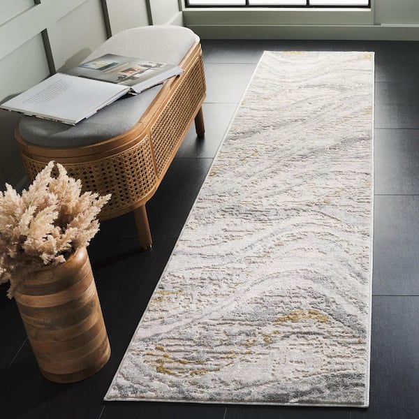 Palma 2 ft. x 7 ft. Beige/Light Gray Marble Swirl Runner Rug