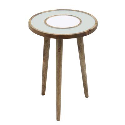 Peril 16 in. Brown Round Wood Accent Table with Raised Edge