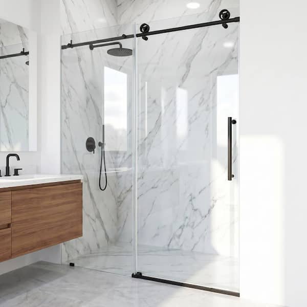 Elan Cass Aerodynamic 56 to 60 in. W x 76 in. H Frameless Sliding Shower Door in Matte Black with 3/8 in. Clear Glass