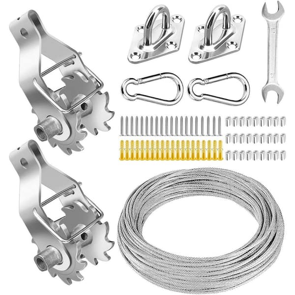Stainless Steel Shade Sail Hardware Kit with Winches, Cables, and Accessories for Rectangle, Square, Triangle Canopy