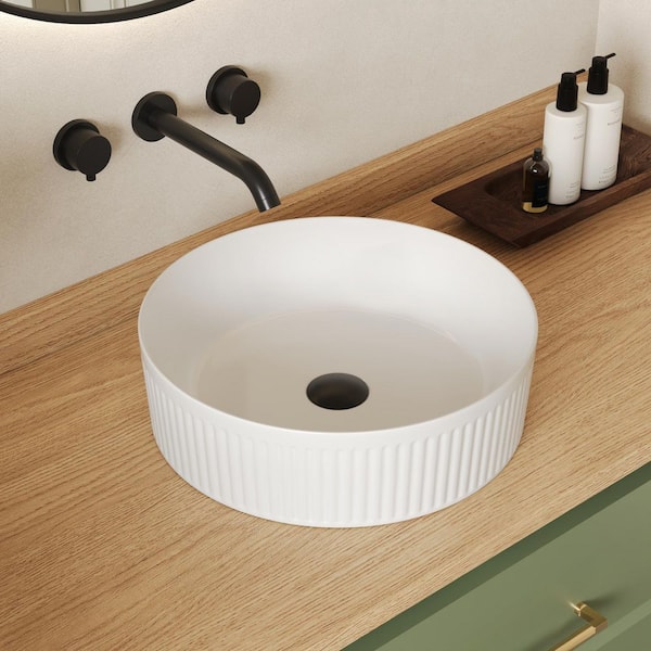 DEERVALLEY 16 in. L x 16 in. W Double Round Ceramic Bathroom Vessel Sink White Art Basin
