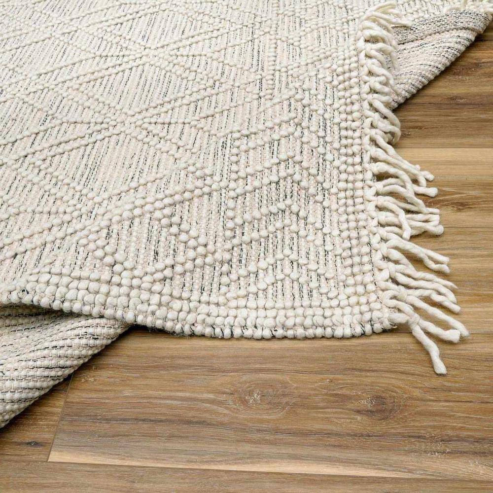 Ivory and Black Handwoven Wool Cotton 8' x 10' Area Rug
