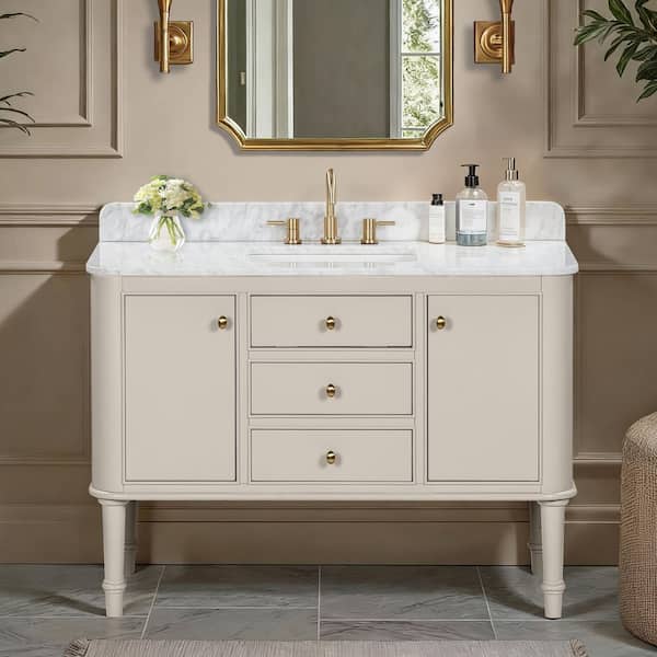 Collette 48 in. Single Sink Greige Bath Vanity with White Carrara Marble Top (Assembled)