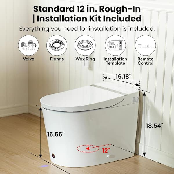 Elongated Electric Bidet Toilet 1.28 GPF in White, Kid-Friendly, Auto Temp Control, Wider Seat, Foam Schield, Auto Flush