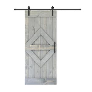 Diamond 24 in. x 84 in. Weather Grey Finished Pine Wood Sliding Barn Door with Hardware Kit (DIY)