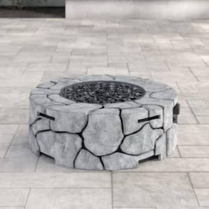 28 in. 40,000 BTU Round MGO Concrete Gas Outdoor Patio Fire Pit Table in Stone Gray with Filler and Cover