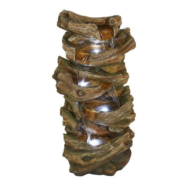 Nestfair 30.7 in. Tall Dark Brown 5-Tier Floor Waterfall Fountain with White LED Light