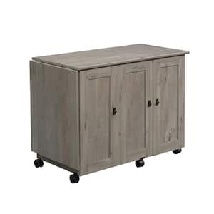Sauder Craft Pro Work Table with Storage in White and Mystic Oak