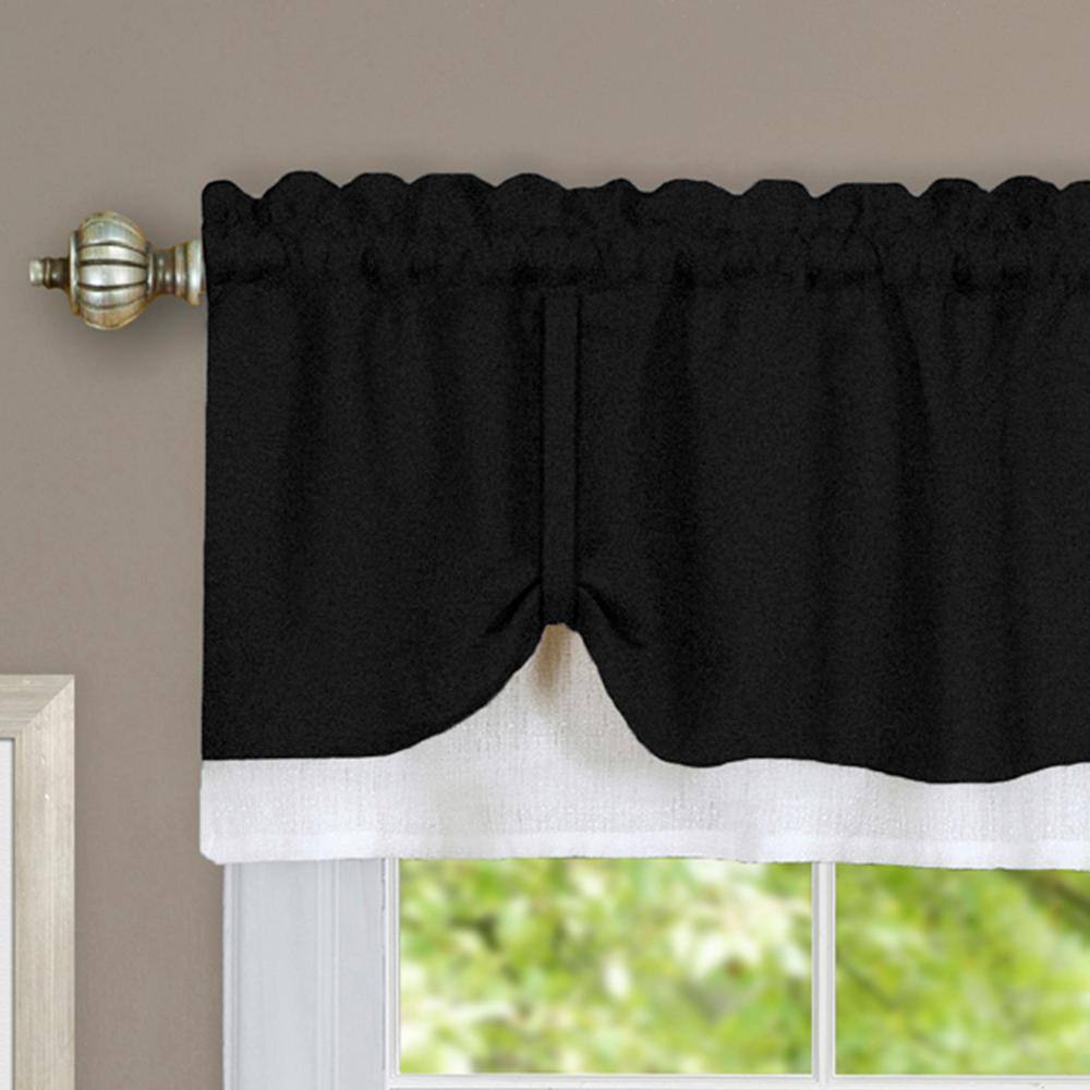 Black and White Polyester Light-Filtering Rod Pocket Valance