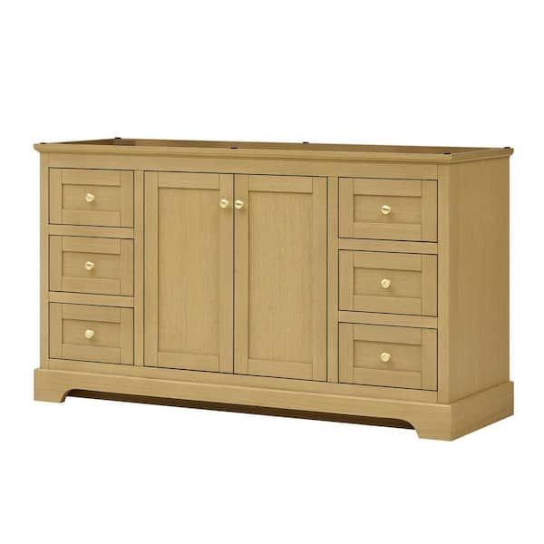 Avery 59.25 in. Bath Vanity Cabinet without Top in Honey Oak with Brushed Gold Trim